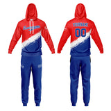 Custom Red Navy Hoodie Sweatshirt Set for Men Women Youth Tops and Pants Set Tracksuit