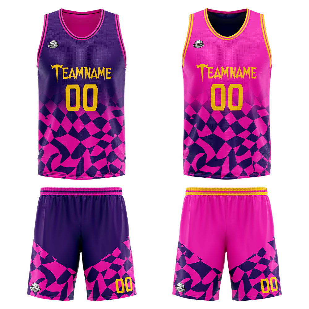 Custom Reversible Basketball Suit for Adults and Kids Personalized Jersey Purple&Pink
