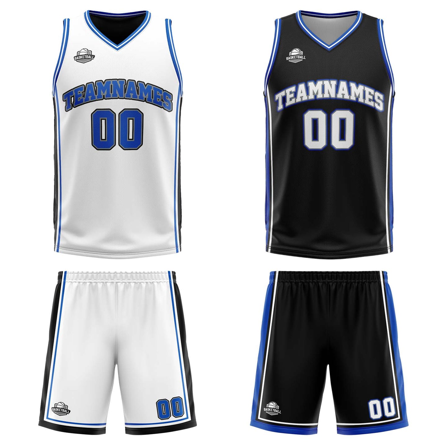 Custom White Black Royal Reversible Basketball Suit for Adults and Kids Personalized Jersey