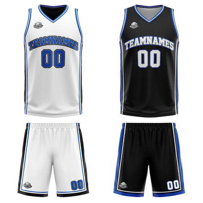 Custom White Black Royal Reversible Basketball Suit for Adults and Kids Personalized Jersey