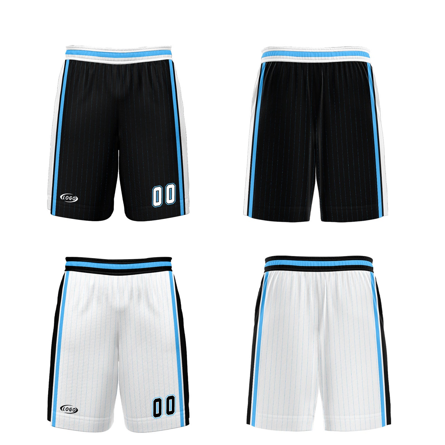 Custom Black White Blue Reversible Basketball Suit for Adults and Kids Personalized Jersey