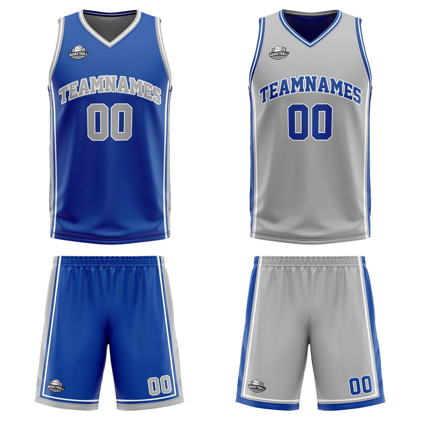 Custom Royal Grey White Reversible Basketball Suit for Adults and Kids Personalized Jersey