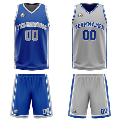Custom Royal Grey White Reversible Basketball Suit for Adults and Kids Personalized Jersey