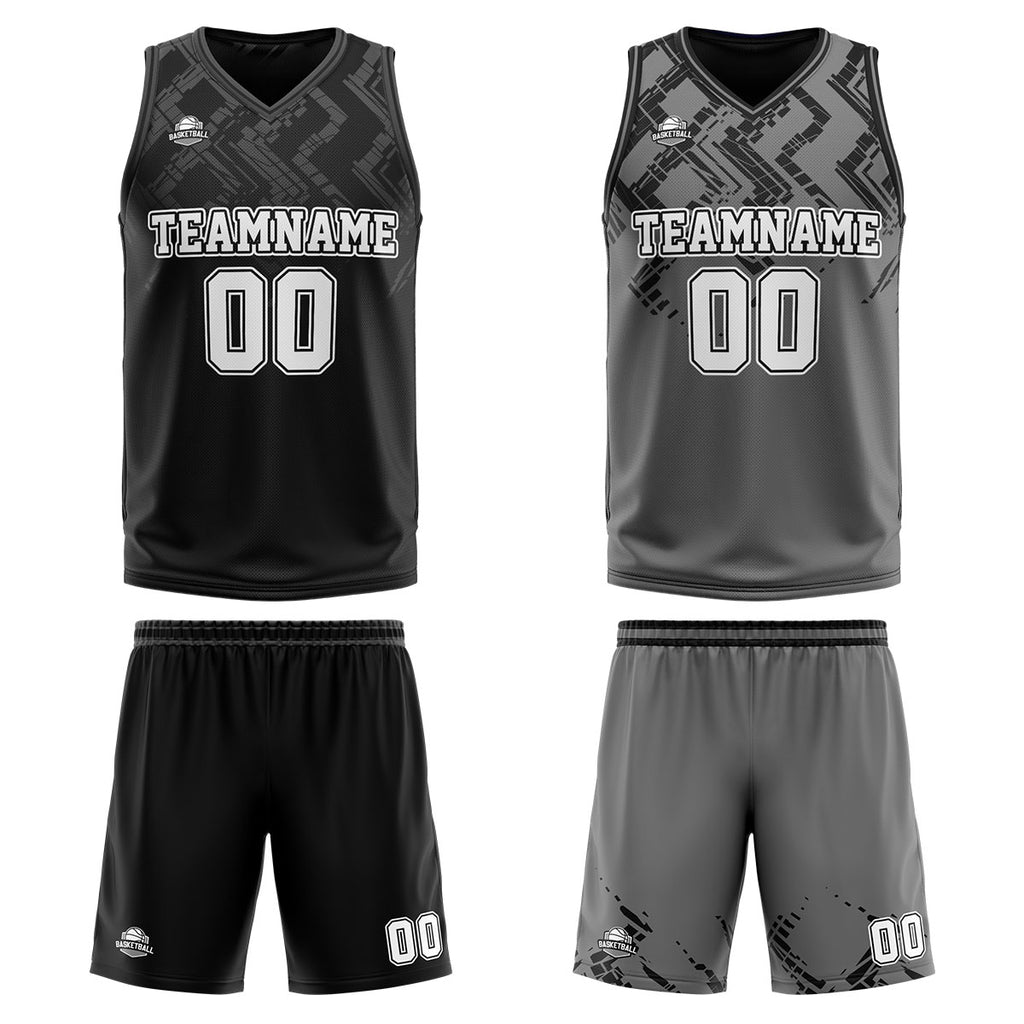 Custom Black Grey Reversible Basketball Suit for Adults and Kids Personalized Jersey