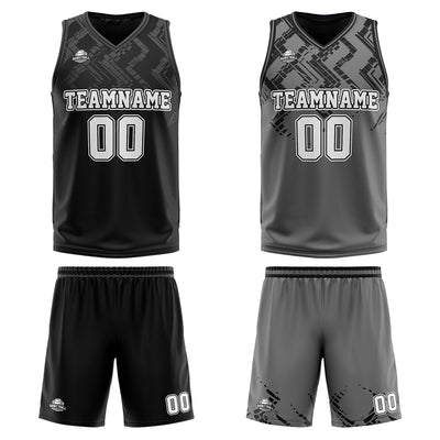 Custom Black Grey Reversible Basketball Suit for Adults and Kids Personalized Jersey