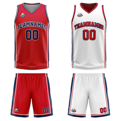 Custom Red White Navy Reversible Basketball Suit for Adults and Kids Personalized Jersey