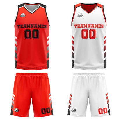 Custom Orange Red White Black Reversible Basketball Suit for Adults and Kids Personalized Jersey