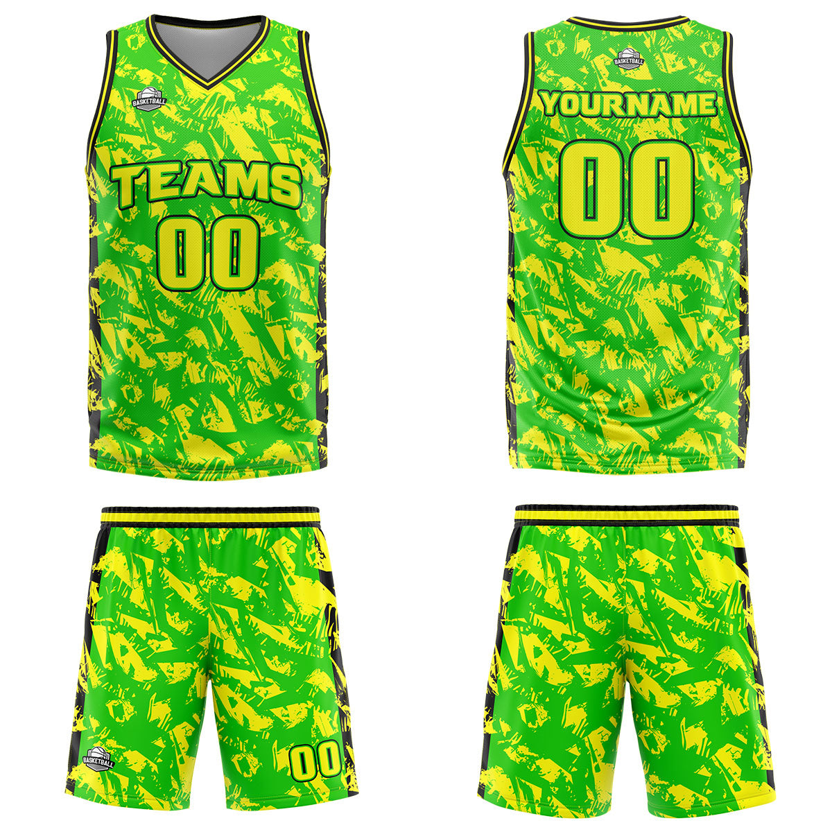 Custom Green Yellow Basketball Jersey Uniform Suit Printed Your Logo Name Number