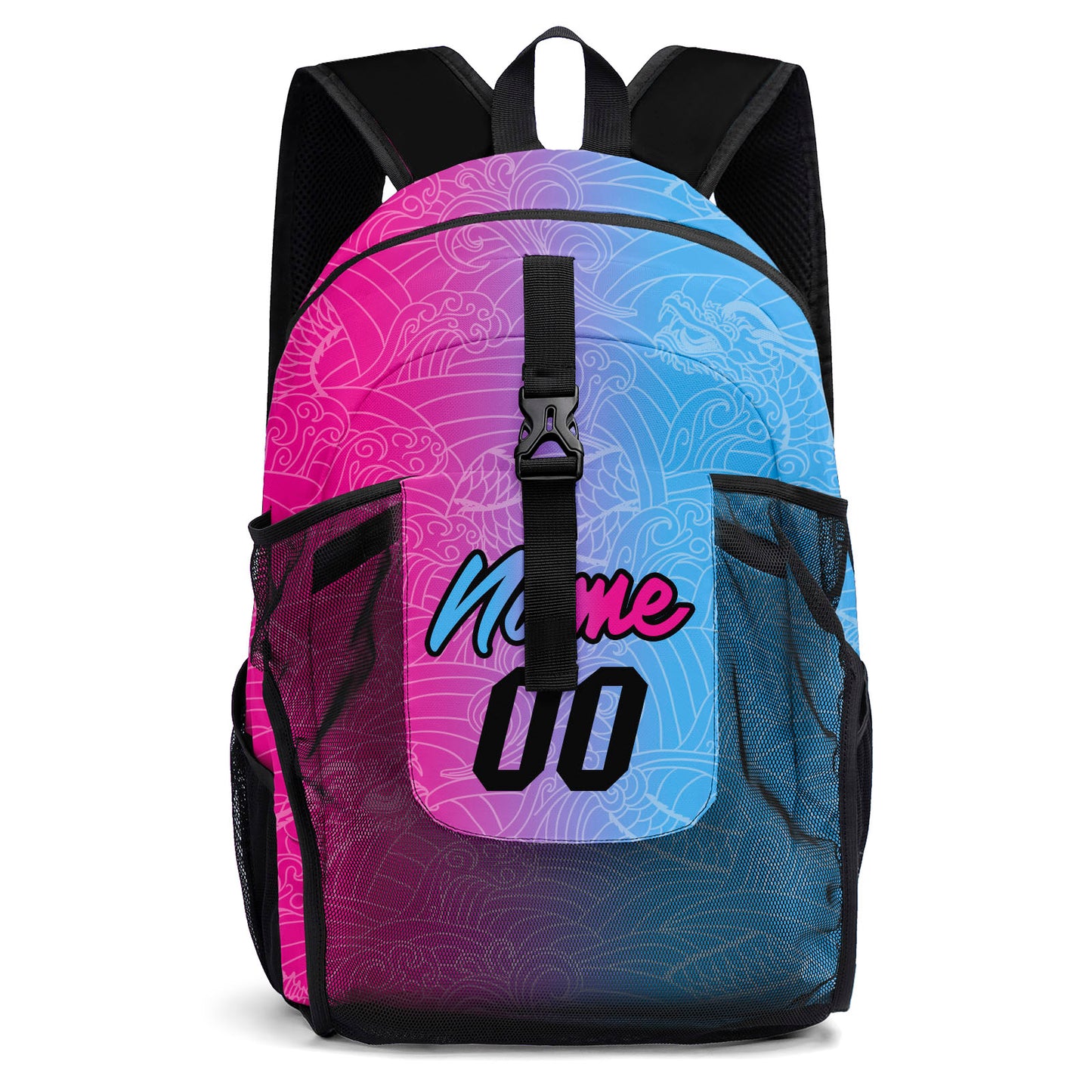Customize Pink Blue Sports Backpacks Featuring Personalized Names, Numbers and Logos
