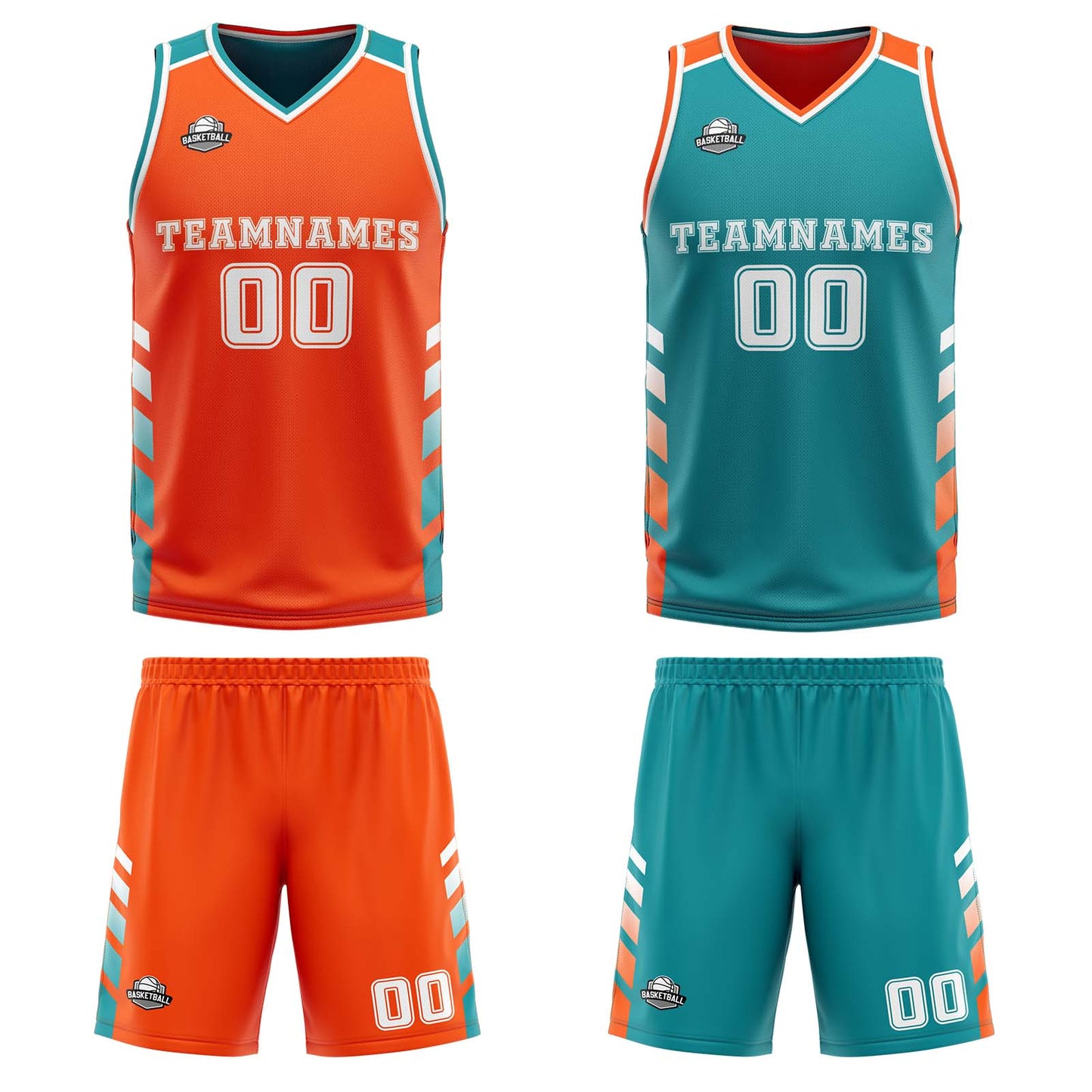 Custom Orange Teal White Reversible Basketball Suit for Adults and Kids Personalized Jersey