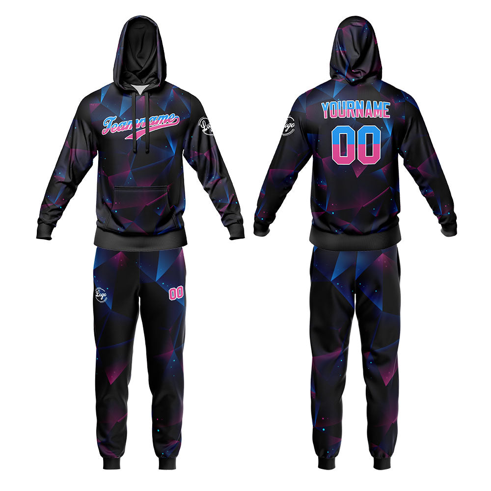 Custom Black Blue Sports hoodie Sweatshirt Set for Men Women Youth Tops and Pants Set Tracksuit