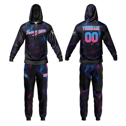 Custom Black Blue Sports hoodie Sweatshirt Set for Men Women Youth Tops and Pants Set Tracksuit