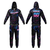 Custom Black Blue Sports hoodie Sweatshirt Set for Men Women Youth Tops and Pants Set Tracksuit
