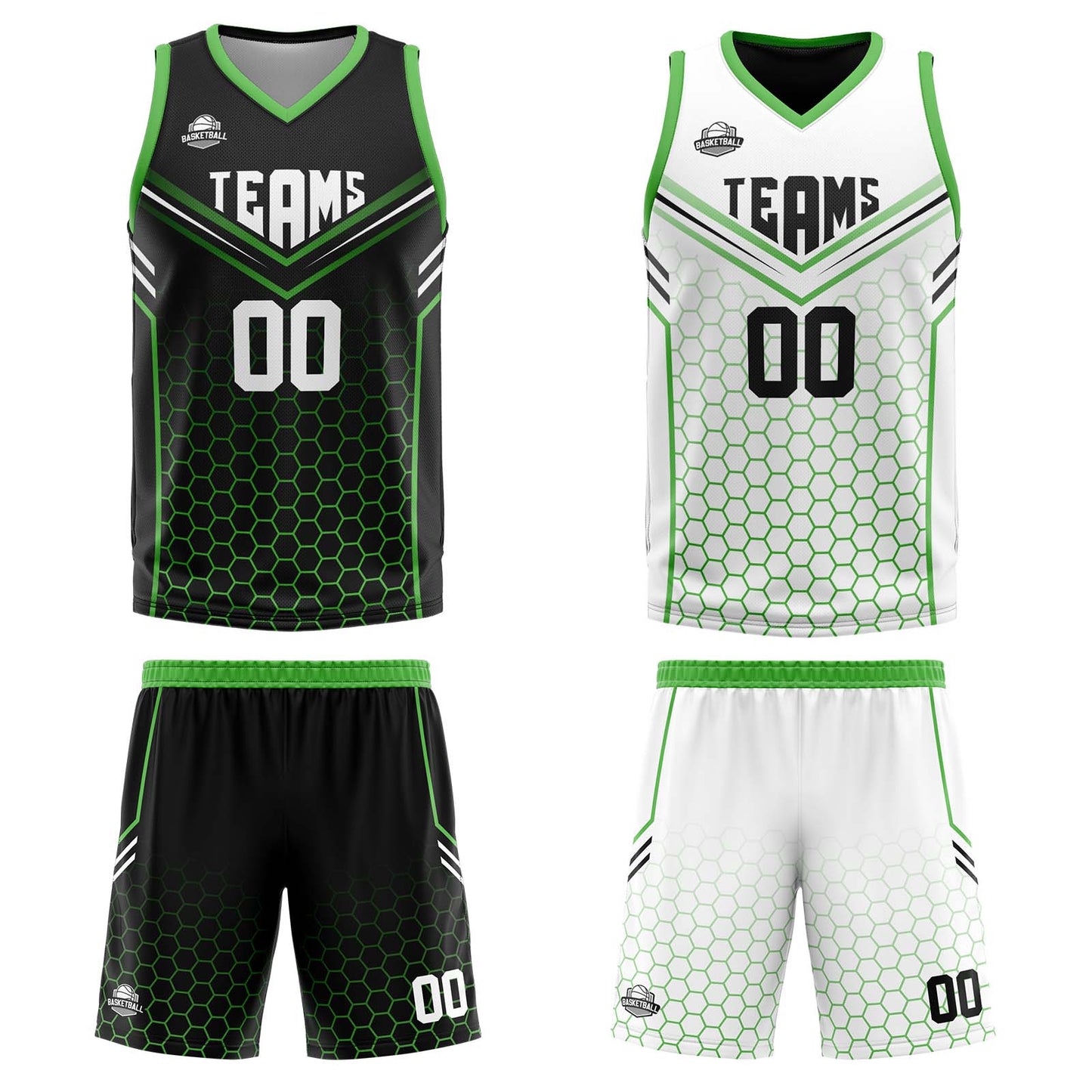 Custom Black Green Reversible Basketball Suit for Adults and Kids Personalized Jersey