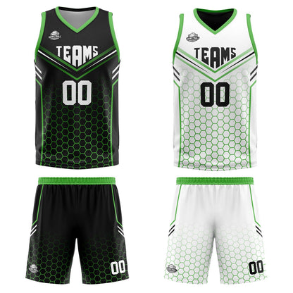 Custom Black Green Reversible Basketball Suit for Adults and Kids Personalized Jersey