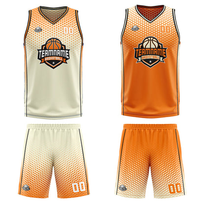 Custom Cream Orange Black Reversible Basketball Suit for Adults and Kids Personalized Jersey