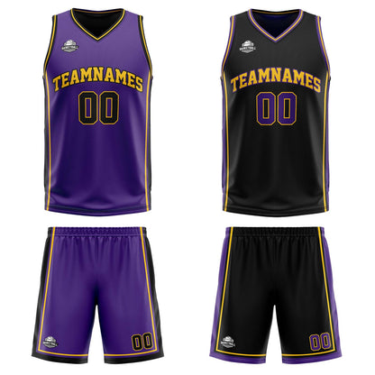 Custom Purple Black Yellow Reversible Basketball Suit for Adults and Kids Personalized Jersey