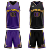 Custom Purple Black Yellow Reversible Basketball Suit for Adults and Kids Personalized Jersey