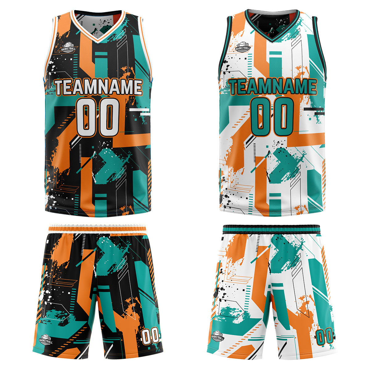 Custom Aqua Orange Reversible Basketball Suit for Adults and Kids Personalized Jersey