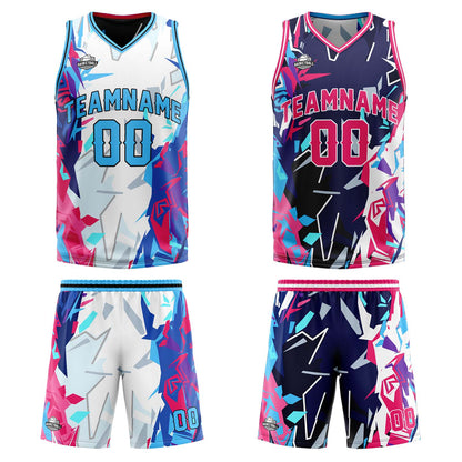 Custom Light Blue Reversible Basketball Suit for Adults and Kids Personalized Jersey