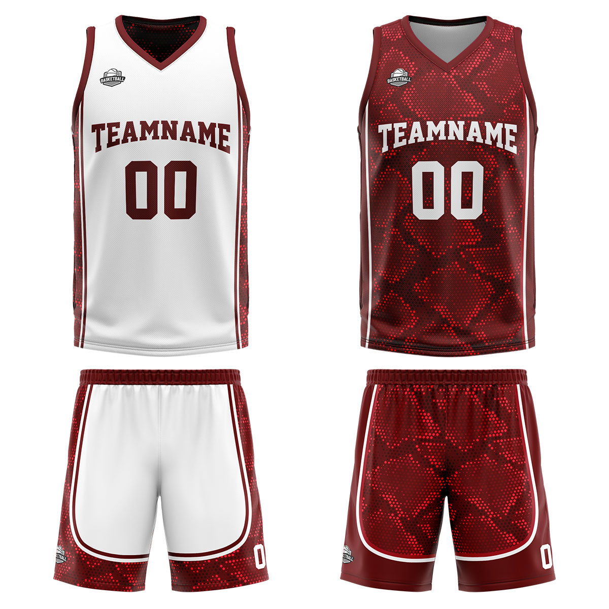 Custom White Red Reversible Basketball Suit for Adults and Kids Personalized Jersey