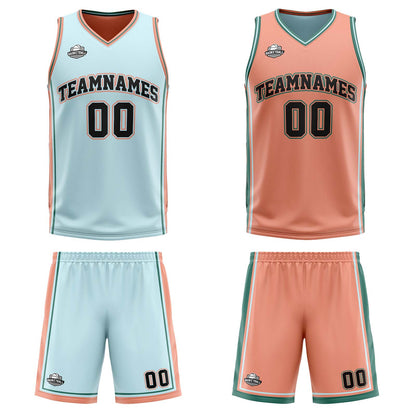Custom Light Green Light Orange Reversible Basketball Suit for Adults and Kids Personalized Jersey