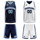 Custom Navy White Light Blue Reversible Basketball Suit for Adults and Kids Personalized Jersey