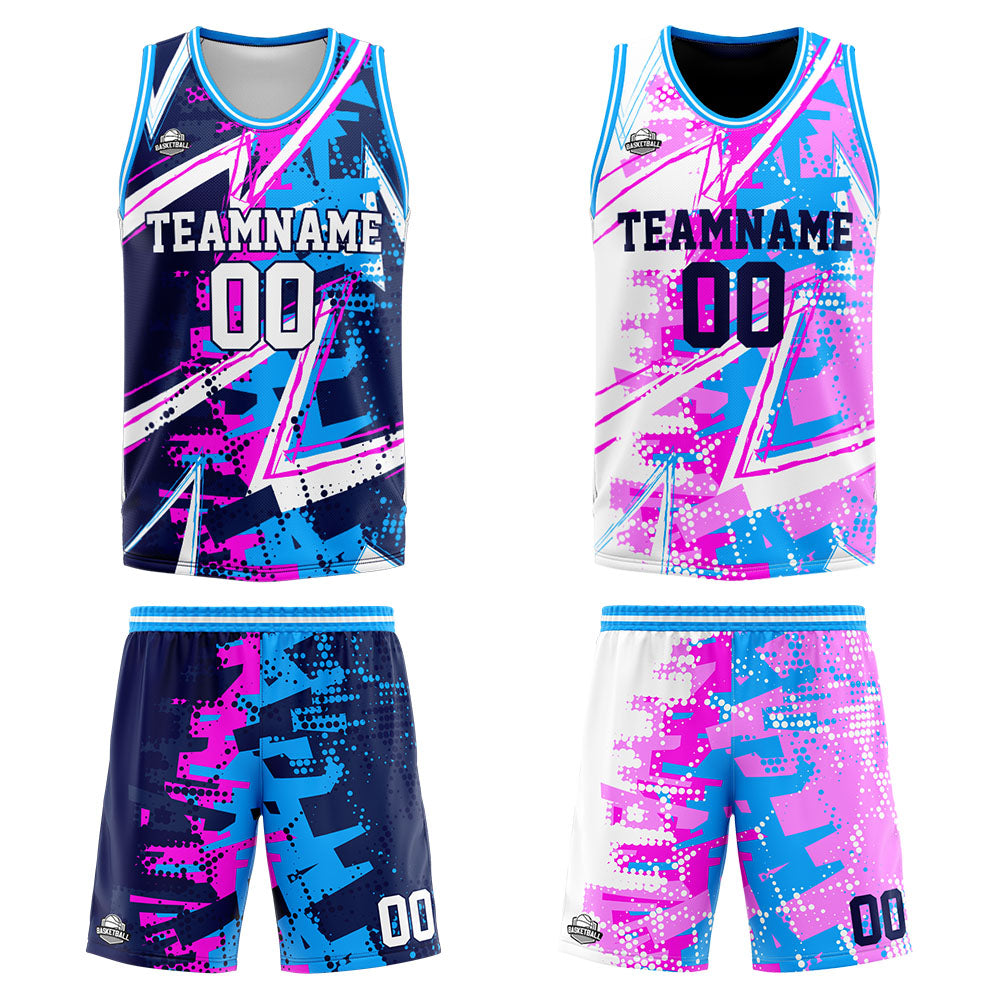 Custom Reversible Basketball Suit for Adults and Kids Personalized Jersey Pink&Blue