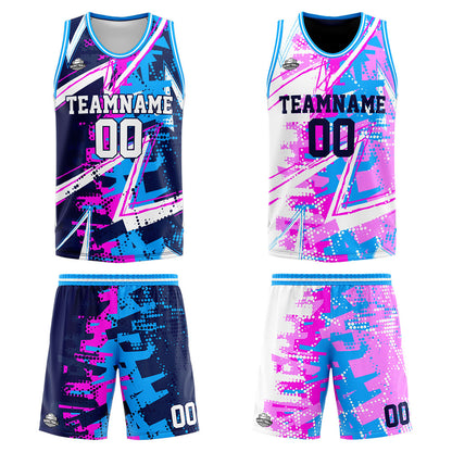 Custom Reversible Basketball Suit for Adults and Kids Personalized Jersey Pink&Blue