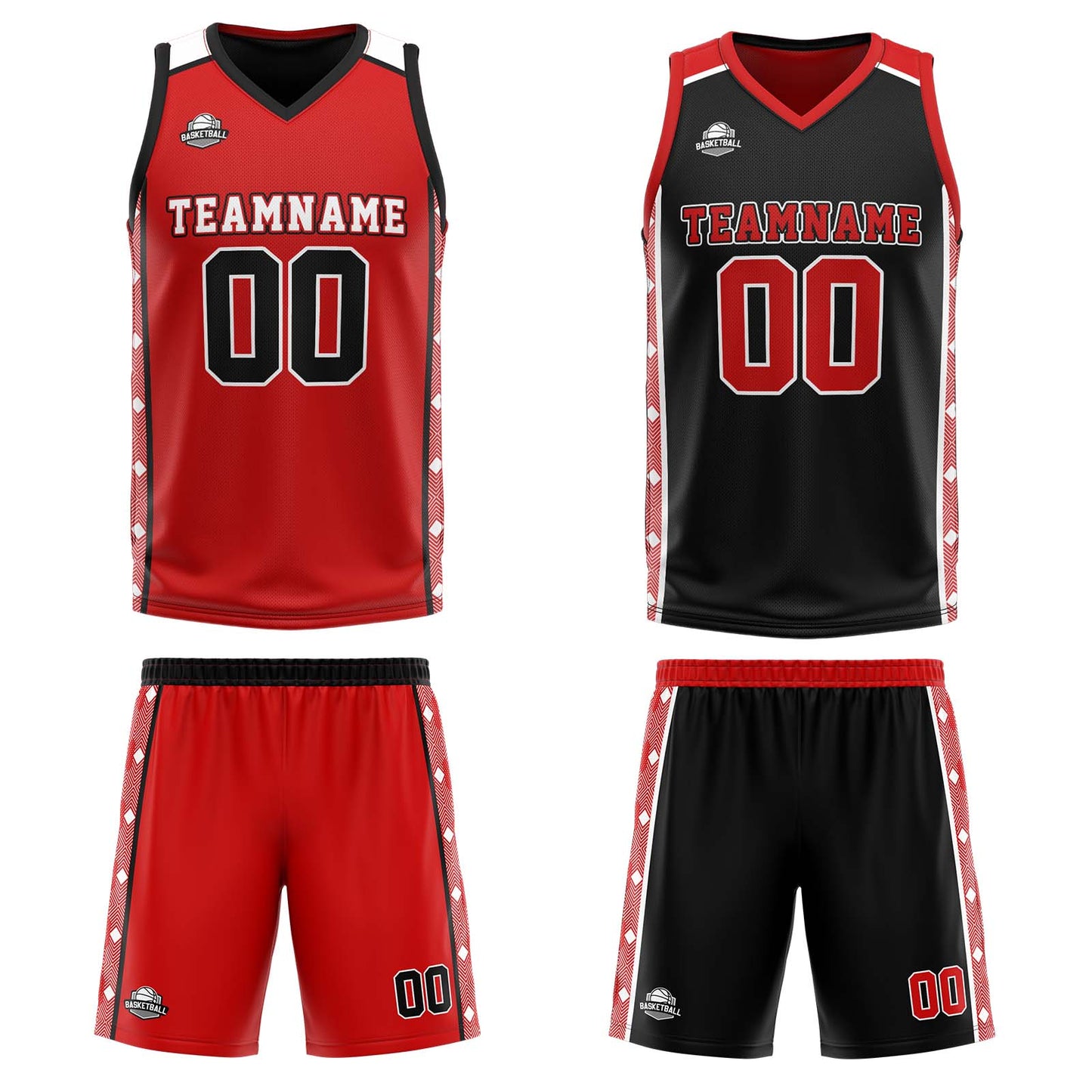 Custom Red Black Reversible Basketball Suit for Adults and Kids Personalized Jersey