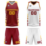 Custom Burgundy White Yellow Reversible Basketball Suit for Adults and Kids Personalized Jersey