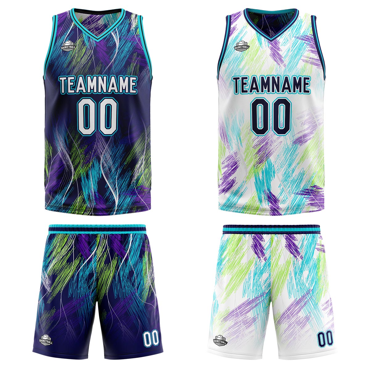 Custom Purple Light Blue Reversible Basketball Suit for Adults and Kids Personalized Jersey