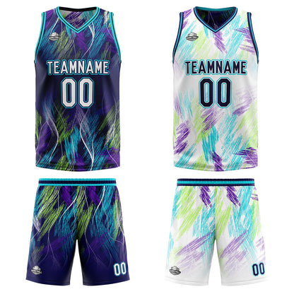 Custom Purple Light Blue Reversible Basketball Suit for Adults and Kids Personalized Jersey