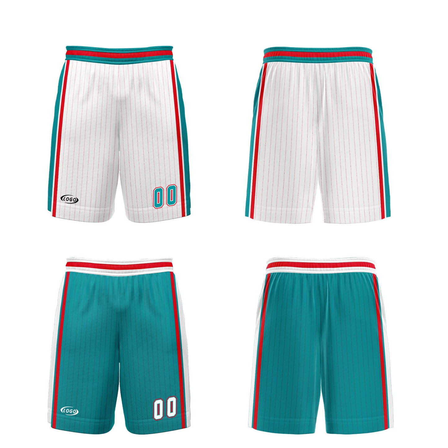 Custom White Cyan Red Reversible Basketball Suit for Adults and Kids Personalized Jersey