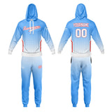 Custom Light Blue Hoodie Sweatshirt Set for Men Women Youth Tops and Pants Set Tracksuit