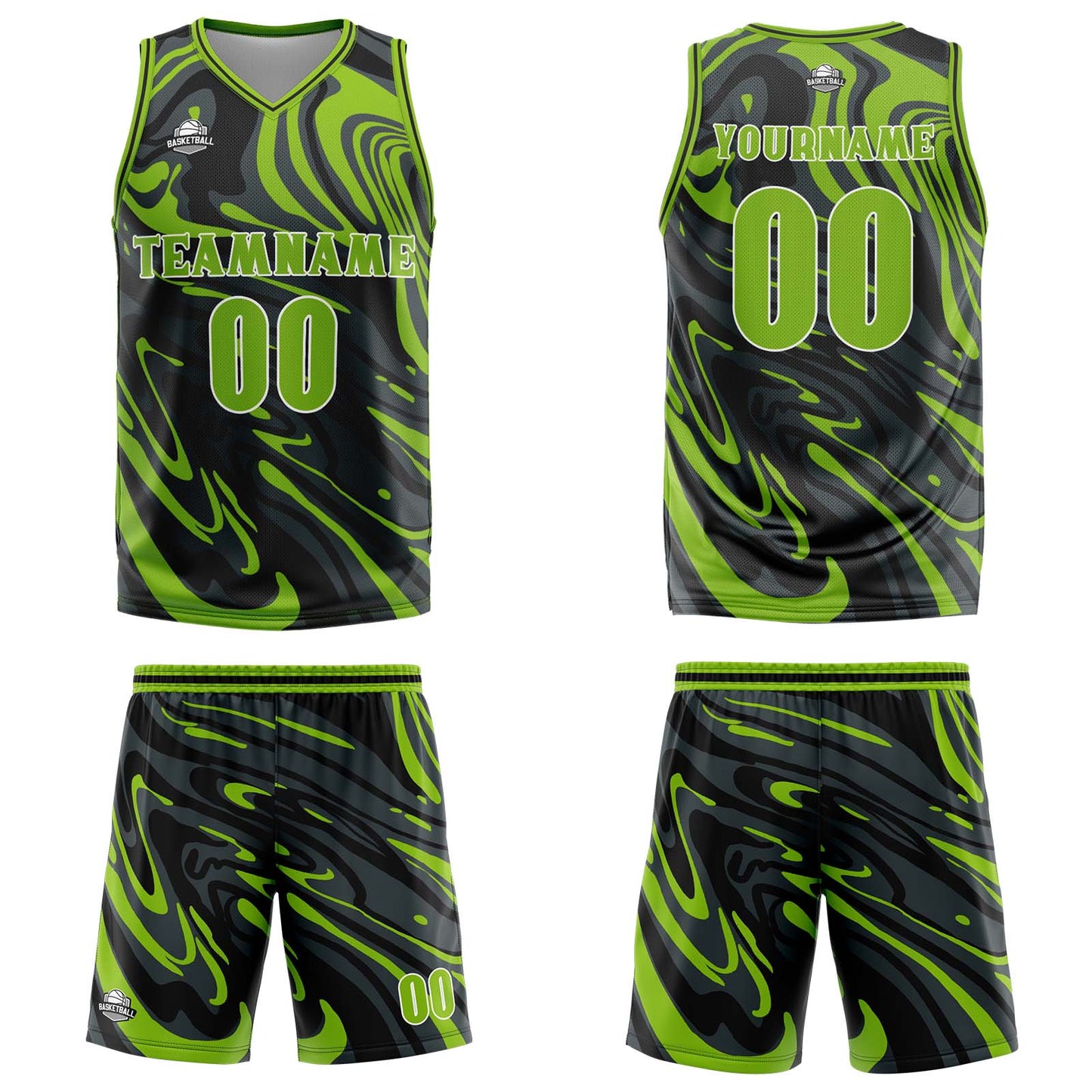 Custom Fluid Green Black Basketball Jersey Uniform Suit Printed Your Logo Name Number