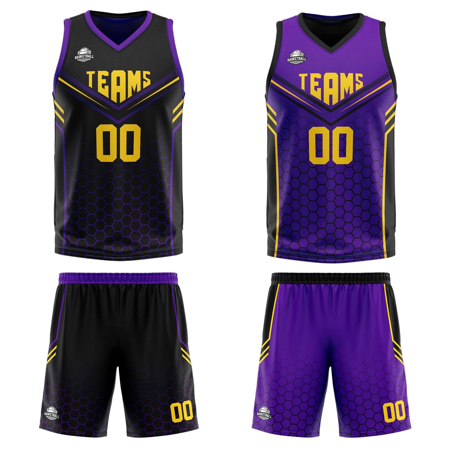 Custom Black Purple Reversible Basketball Suit for Adults and Kids Personalized Jersey