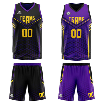 Custom Black Purple Reversible Basketball Suit for Adults and Kids Personalized Jersey