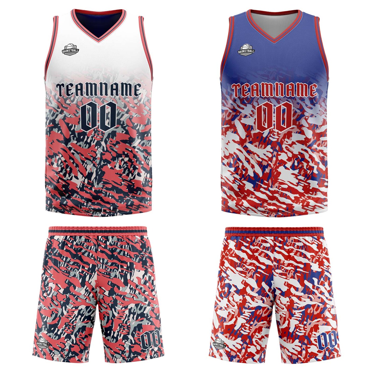 Custom Blue Red White Reversible Basketball Suit for Adults and Kids Personalized Jersey