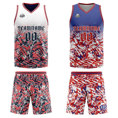 Custom Blue Red White Reversible Basketball Suit for Adults and Kids Personalized Jersey