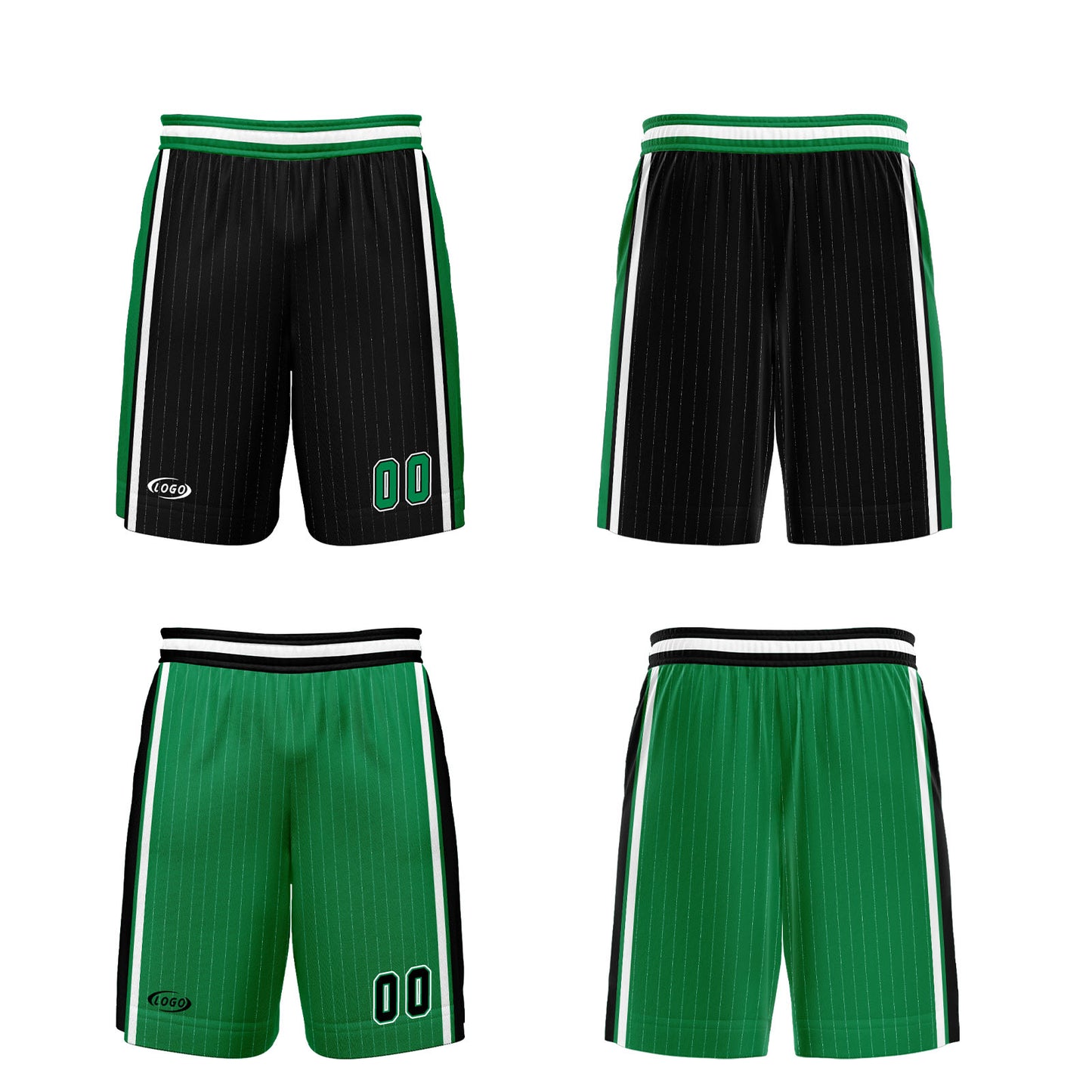 Custom Black Green Reversible Basketball Suit for Adults and Kids Personalized Jersey