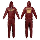 Custom Crimson Sports hoodie Sweatshirt Set for Men Women Youth Tops and Pants Set Tracksuit
