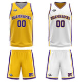 Custom Yellow White Purple Reversible Basketball Suit for Adults and Kids Personalized Jersey