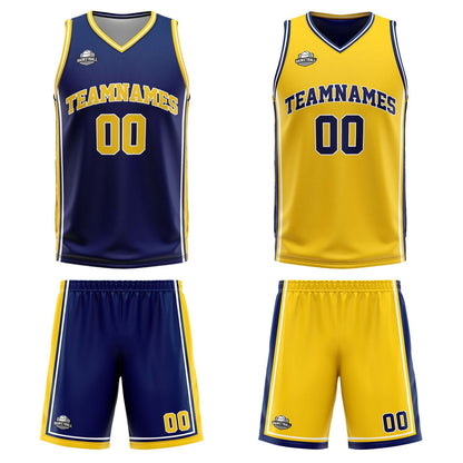 Custom Navy Yellow Reversible Basketball Suit for Adults and Kids Personalized Jersey