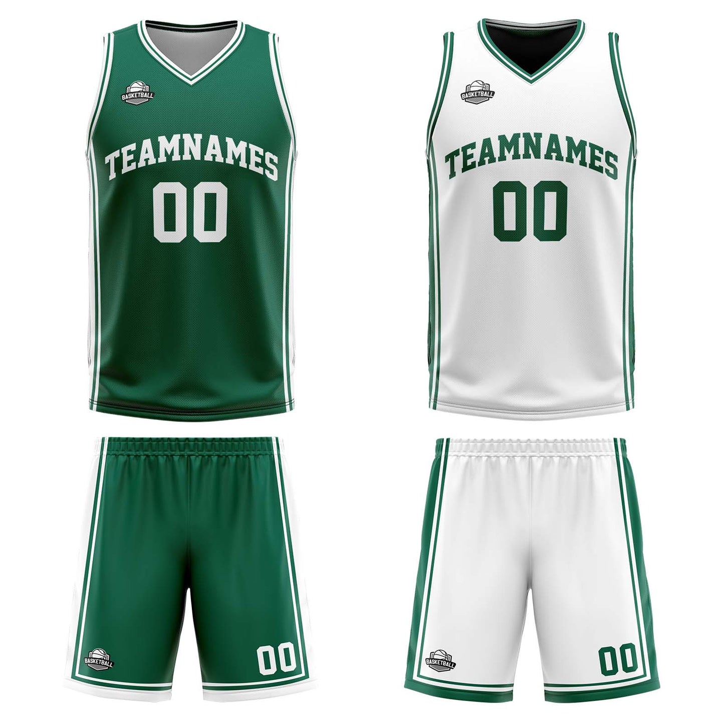 Custom Green White Reversible Basketball Suit for Adults and Kids Personalized Jersey