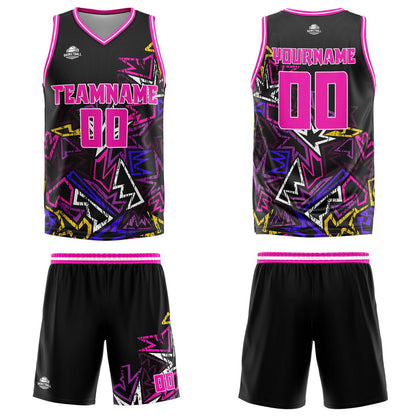 Custom Damaged geometry Pink Basketball Jersey Uniform Suit Printed Your Logo Name Number