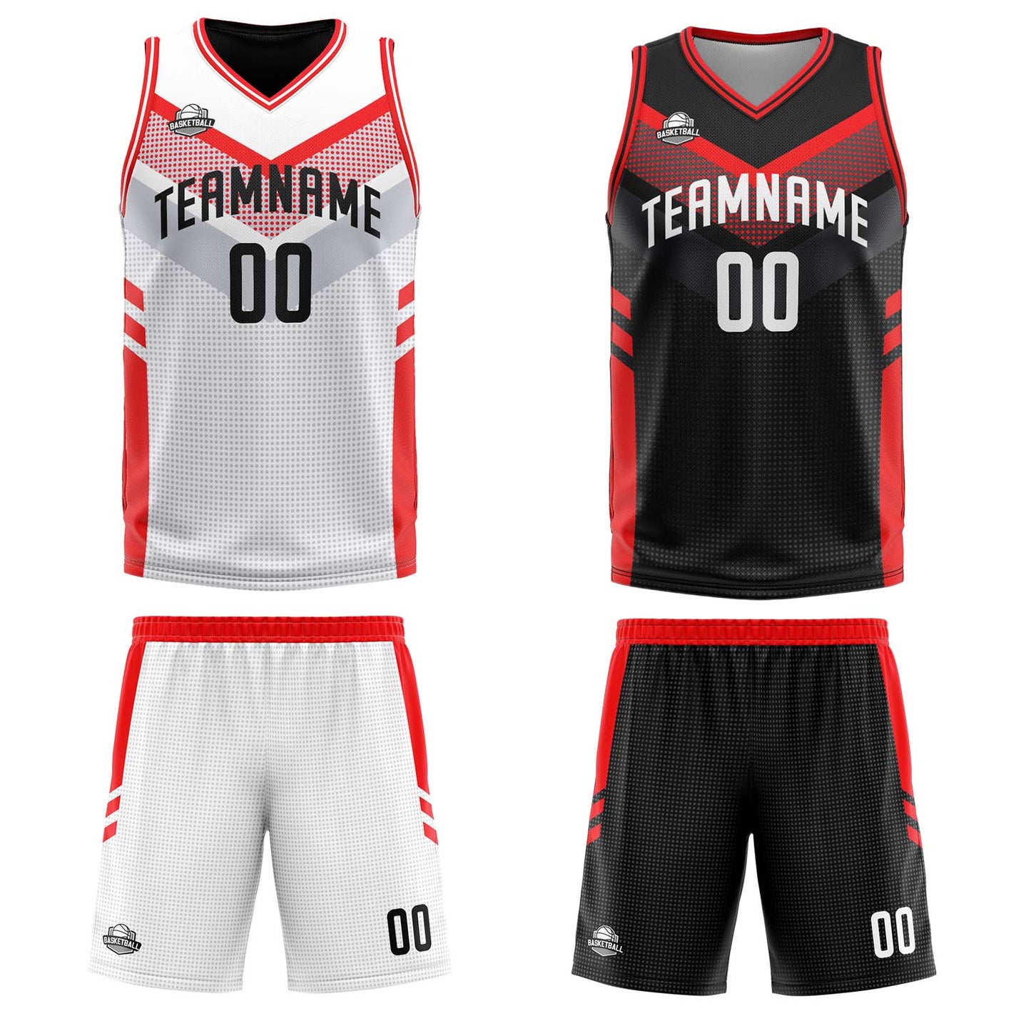 Custom White Red Reversible Basketball Suit for Adults and Kids Personalized Jersey