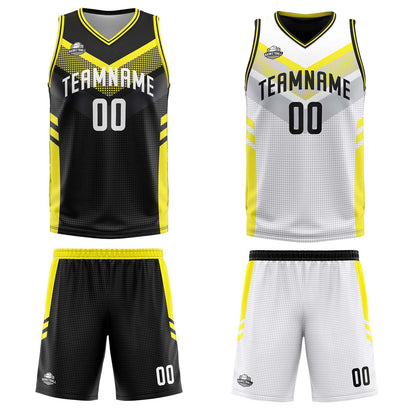 Custom Black White Yellow Reversible Basketball Suit for Adults and Kids Personalized Jersey