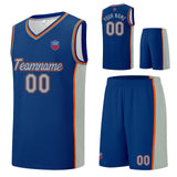 Custom basketball jersey shorts for men and women. Embroidered and printed name, number and logo Royal&Grey