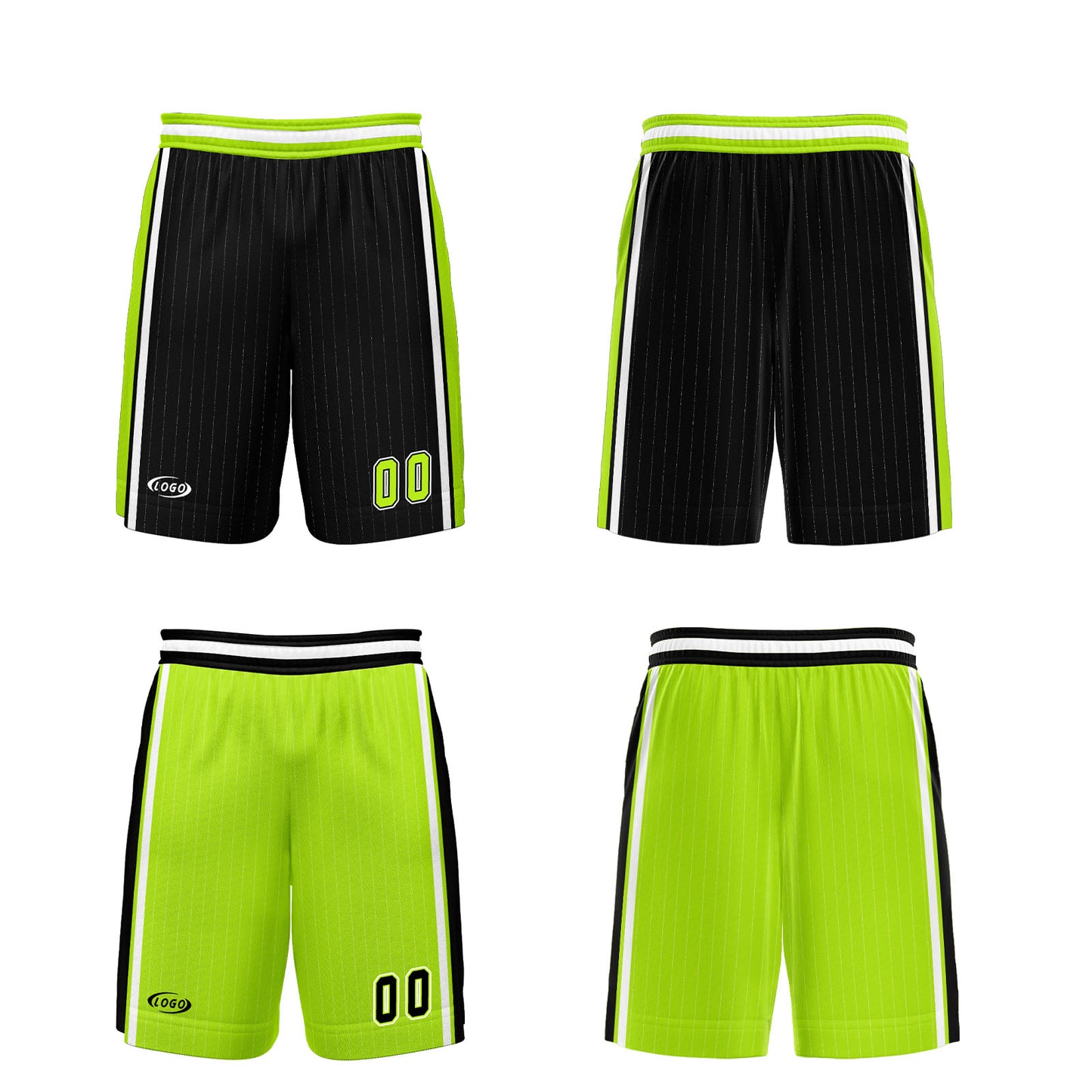 Custom Black Neon Green Reversible Basketball Suit for Adults and Kids Personalized Jersey